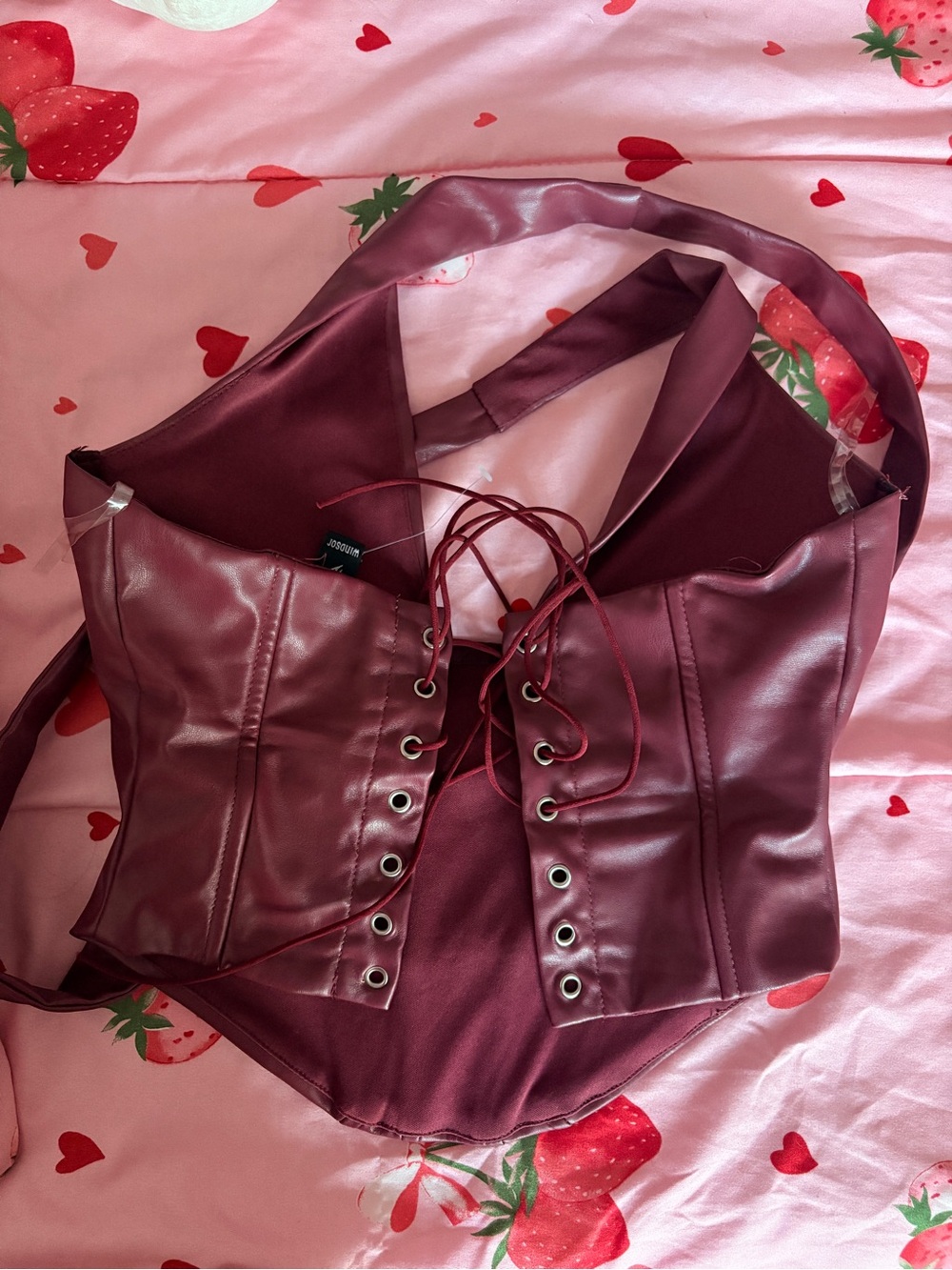 Windsor Burgundy Faux-Leather Lace-Up Corset Top